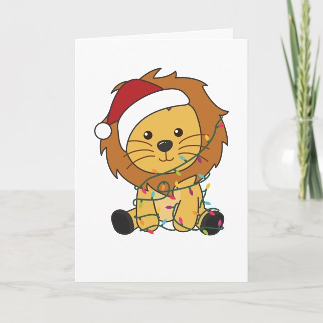 Lion Christmas Snow Winter Animals Lions Adult Clo Holiday Card (Front)