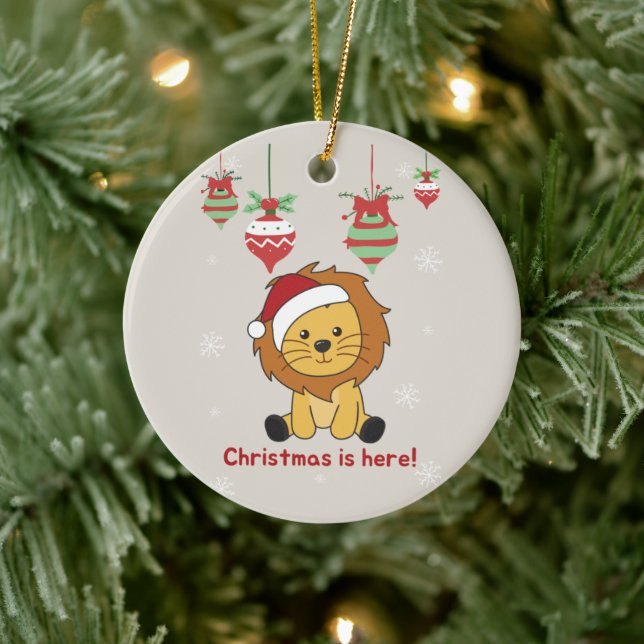Lion Christmas Snow Winter Animals Lions Ceramic O Ceramic Tree Decoration (Tree)