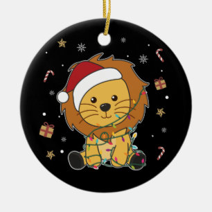 Lion Christmas Snow Winter Animals Lions Ceramic O Tree Decoration