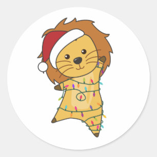 Lion Christmas Snow Winter Animals Lions Classic Round Sticker