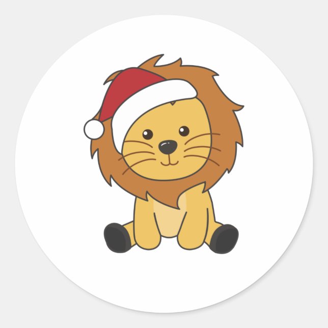 Lion Christmas Snow Winter Animals Lions Classic Round Sticker (Front)