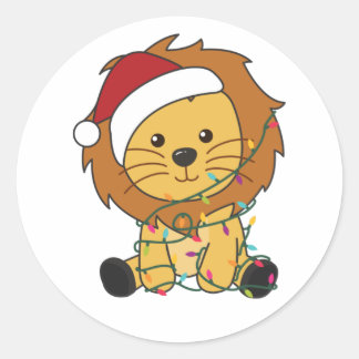 Lion Christmas Snow Winter Animals Lions Classic Round Sticker