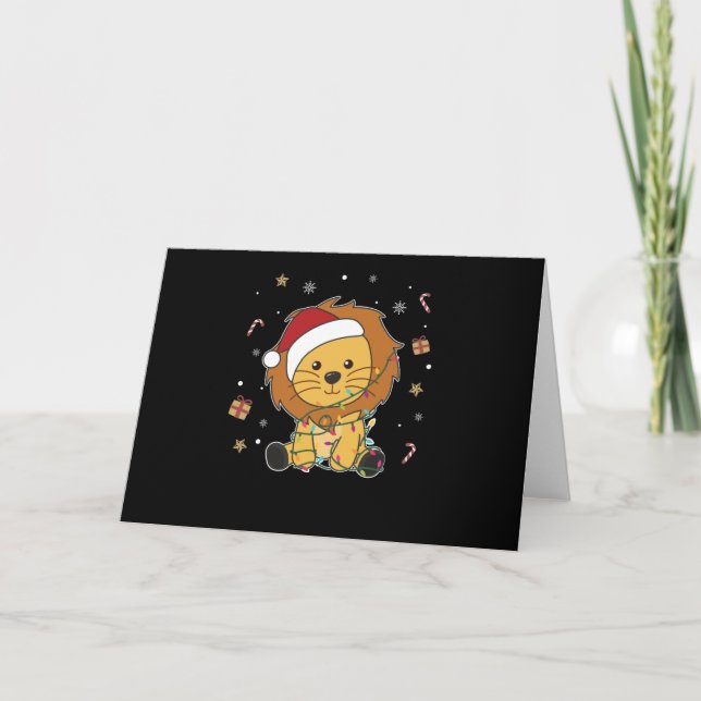 Lion Christmas Snow Winter Animals Lions Holiday Card (Front)