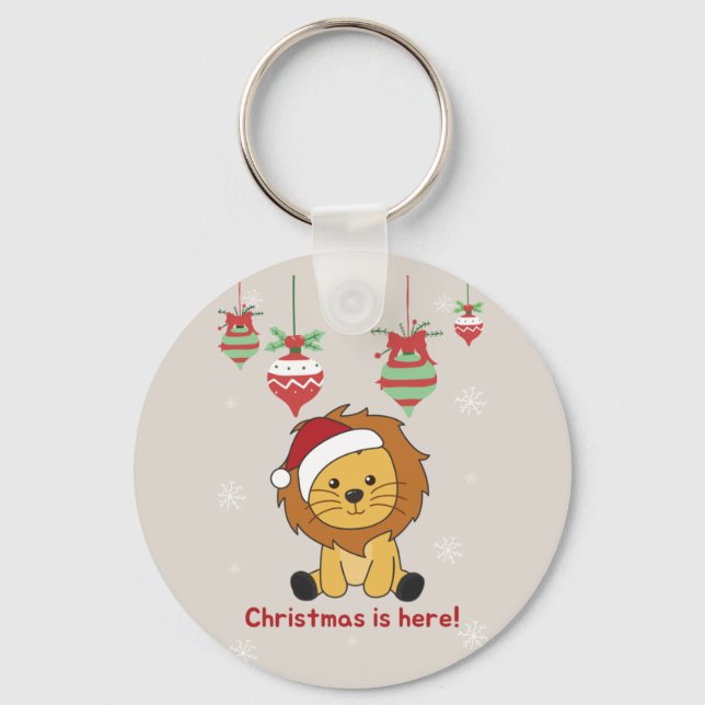 Lion Christmas Snow Winter Animals Lions Keychain (Front)