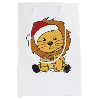 Lion Christmas Snow Winter Animals Lions Medium Gift Bag