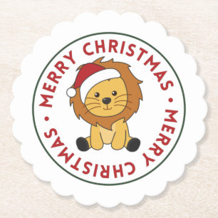 Lion Christmas Snow Winter Animals Lions Paper Coa Coaster