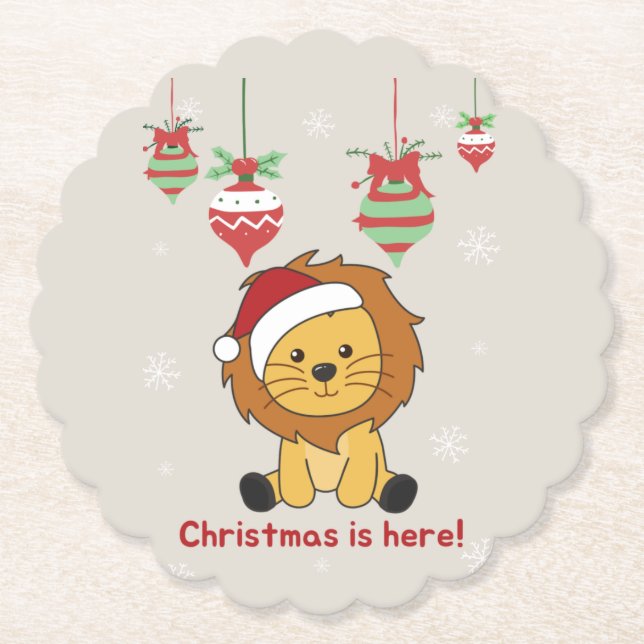 Lion Christmas Snow Winter Animals Lions Paper Coa Paper Coaster (Front)