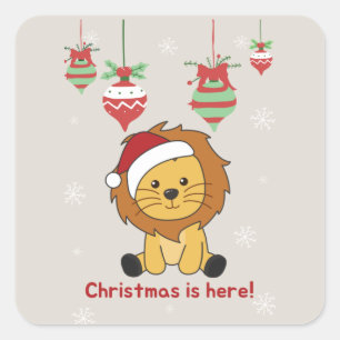Lion Christmas Snow Winter Animals Lions Square St Sticker