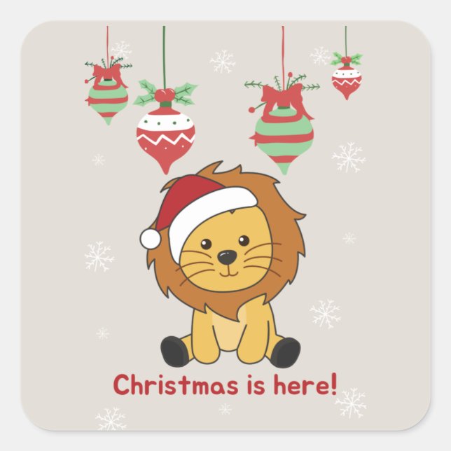 Lion Christmas Snow Winter Animals Lions Square St Sticker (Front)