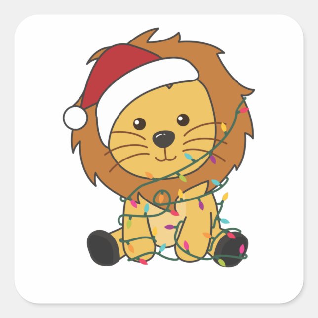 Lion Christmas Snow Winter Animals Lions Square Sticker (Front)
