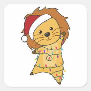 Lion Christmas Snow Winter Animals Lions Square Sticker