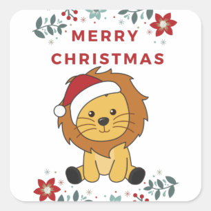 Lion Christmas Snow Winter Animals Lions Square Sticker