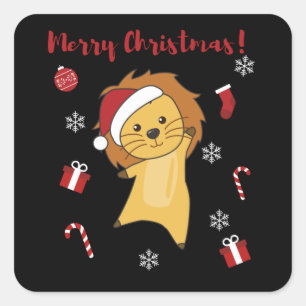 Lion Christmas Snow Winter Animals Lions Square Sticker