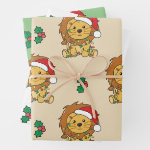 Lion Christmas Winter Animals Holiday Lions Wrapping Paper Sheet
