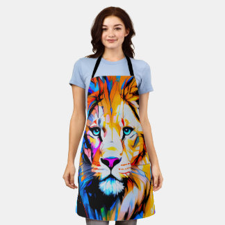 Lion colorful blue eyes bright blue apron