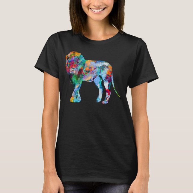 Lion  Colourful Lion abstract Painting Lion T-Shirt (Front)
