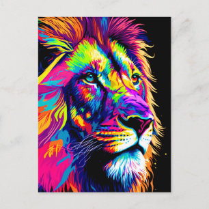 Lion Colourful Painting Postcard