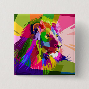 Lion Colourful Prismatic Pop Art Design  15 Cm Square Badge