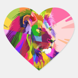 Lion Colourful Prismatic Pop Art Design-62501 Heart Sticker