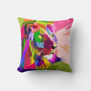 Lion Colourful Prismatic Pop Art Design Cushion