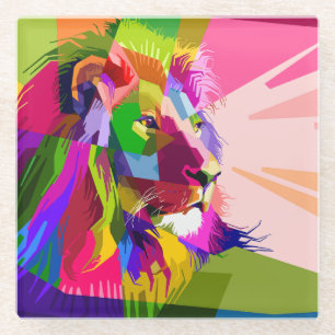Lion Colourful Prismatic Pop Art Design Glass Coaster