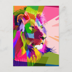 Lion Colourful Prismatic Pop Art Design Holiday Postcard
