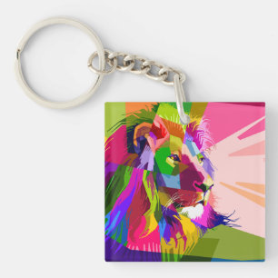 Lion Colourful Prismatic Pop Art Design Key Ring