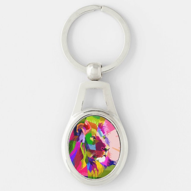 Lion Colourful Prismatic Pop Art Design Key Ring (Front)