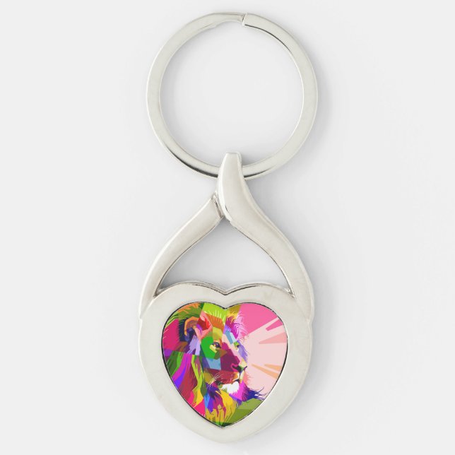 Lion Colourful Prismatic Pop Art Design Key Ring (Front)