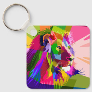 Lion Colourful Prismatic Pop Art Design Key Ring