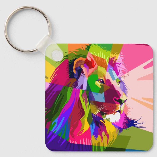 Lion Colourful Prismatic Pop Art Design Key Ring (Front)