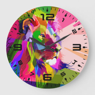 Lion Colourful Prismatic Pop Art Design Large Clock