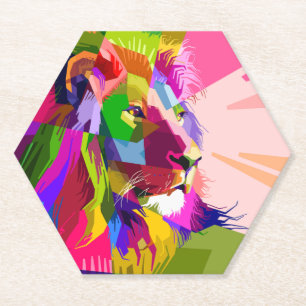 Lion Colourful Prismatic Pop Art Design Paper Coaster