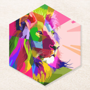 Lion Colourful Prismatic Pop Art Design Paper Coaster