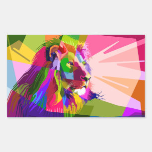 Lion Colourful Prismatic Pop Art Design Rectangular Sticker