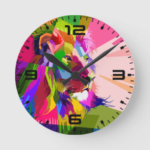 Lion Colourful Prismatic Pop Art Design Round Clock