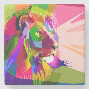 Lion Colourful Prismatic Pop Art Design Stone Coaster