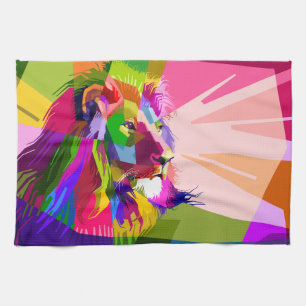 Lion Colourful Prismatic Pop Art Design Tea Towel