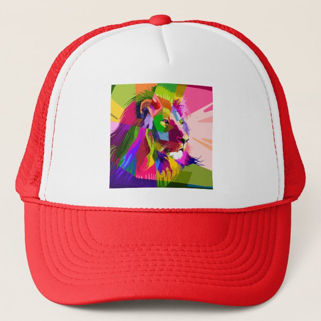 Lion Colourful Prismatic Pop Art Design Trucker Hat (Front)