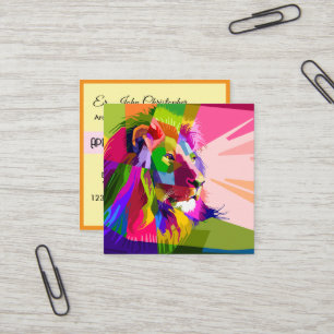 Lion Colourful Prismatic Pop Art Editable Template Square Business Card