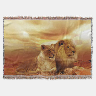 Lion Couple At Sunset Throw Blanket