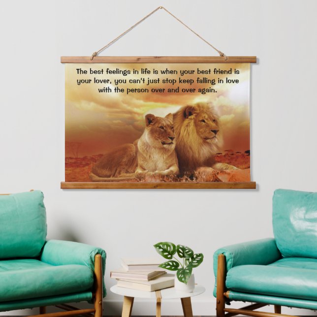Lion couple sitting together hanging tapestry (Living Room)