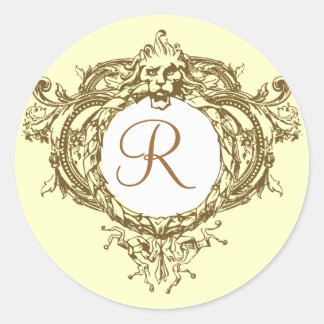 Lion Crest Initial Classic Round Sticker