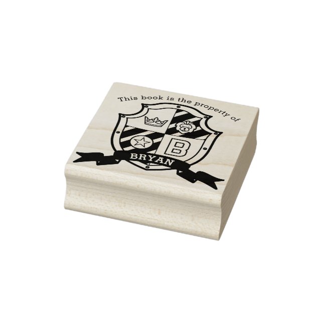 Lion crest letter B kids library name rubber stamp (Stamp)