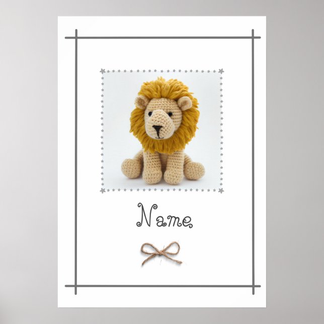 Lion Crochet Baby Nursery Wall Art Personalise  (Front)