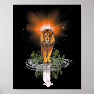 Lion Cross Jesus Reflection Water Mirror Sheep T-S Poster