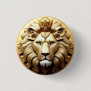 🦁 Lion Crown Emblem Button Gold Leo Gift ✨