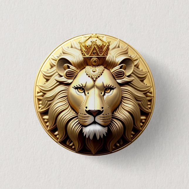 🦁 Lion Crown Emblem Button Gold Leo Gift ✨ (Front)