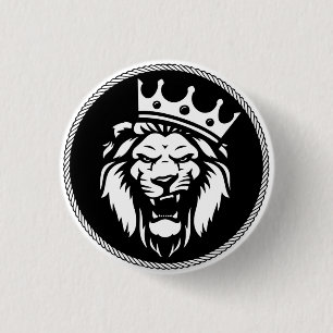 Lion crown roar 3 cm round badge