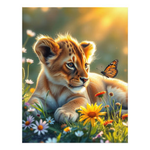 Lion Cub at sunrise with a butterfly Photo Print
